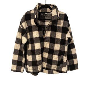 Old Navy size Large teddy fleece long sleeve gingham pullover with quarter zip